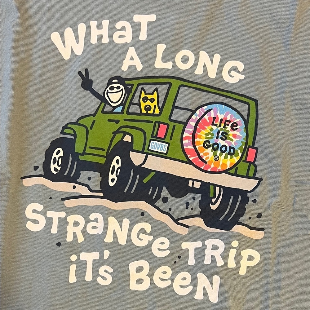 Life Is Good Men's Blue Graphic Tee What a Long Strange Trip S